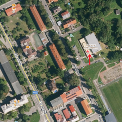 Sportovní hale Kvapilova - letecký snímek.